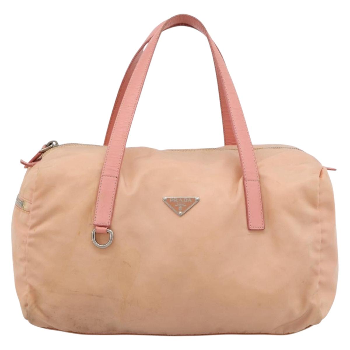 PRADA Hand Bag Nylon Pink Silver Auth 189599