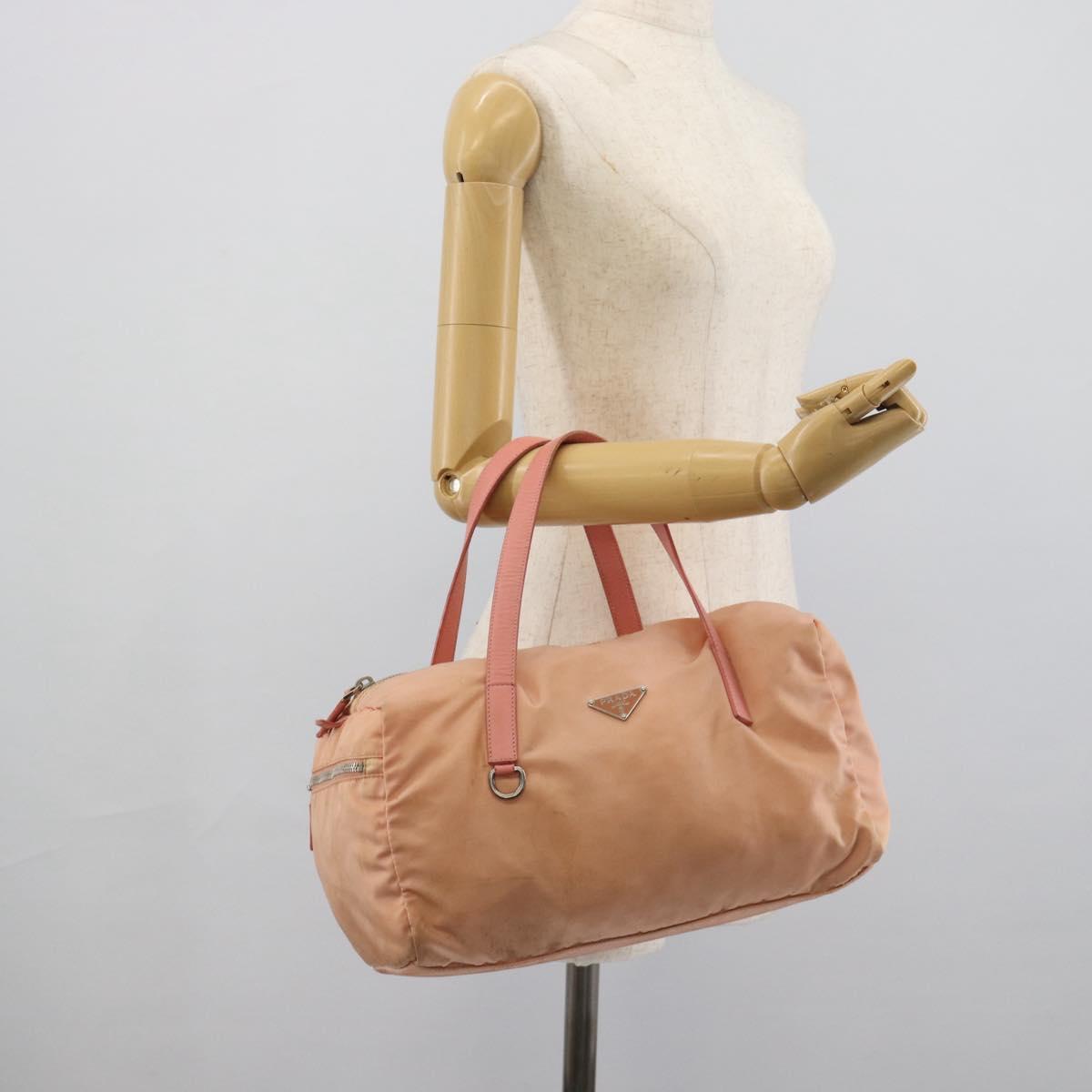 PRADA Hand Bag Nylon Pink Silver Auth 189599