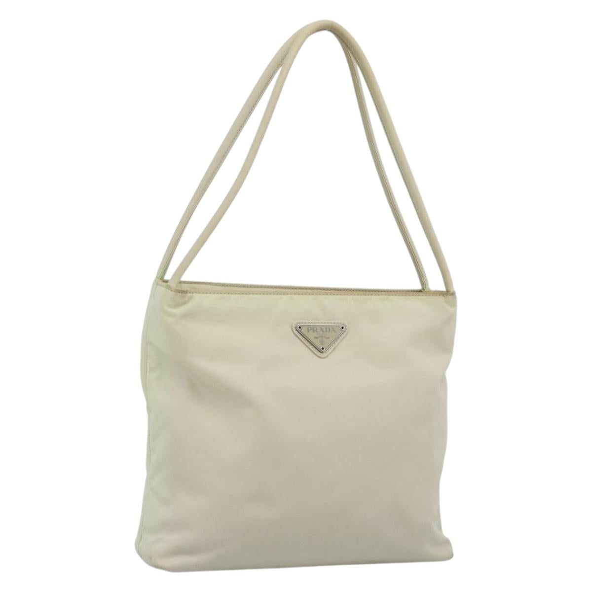 PRADA Tote Bag Nylon Ivory Silver Auth 189601