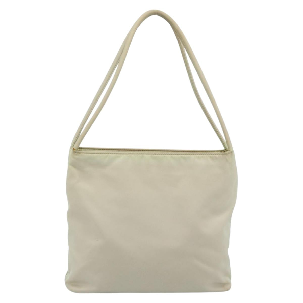 PRADA Tote Bag Nylon Ivory Silver Auth 189601