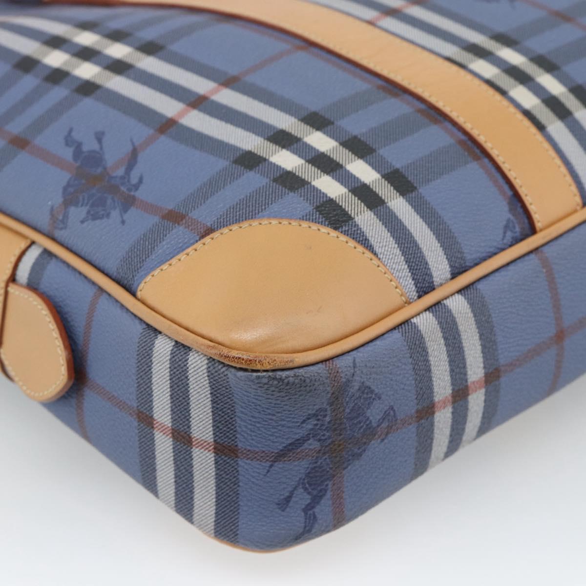 Burberrys Nova Check Hand Bag PVC 2way Blue Gold Auth 189609