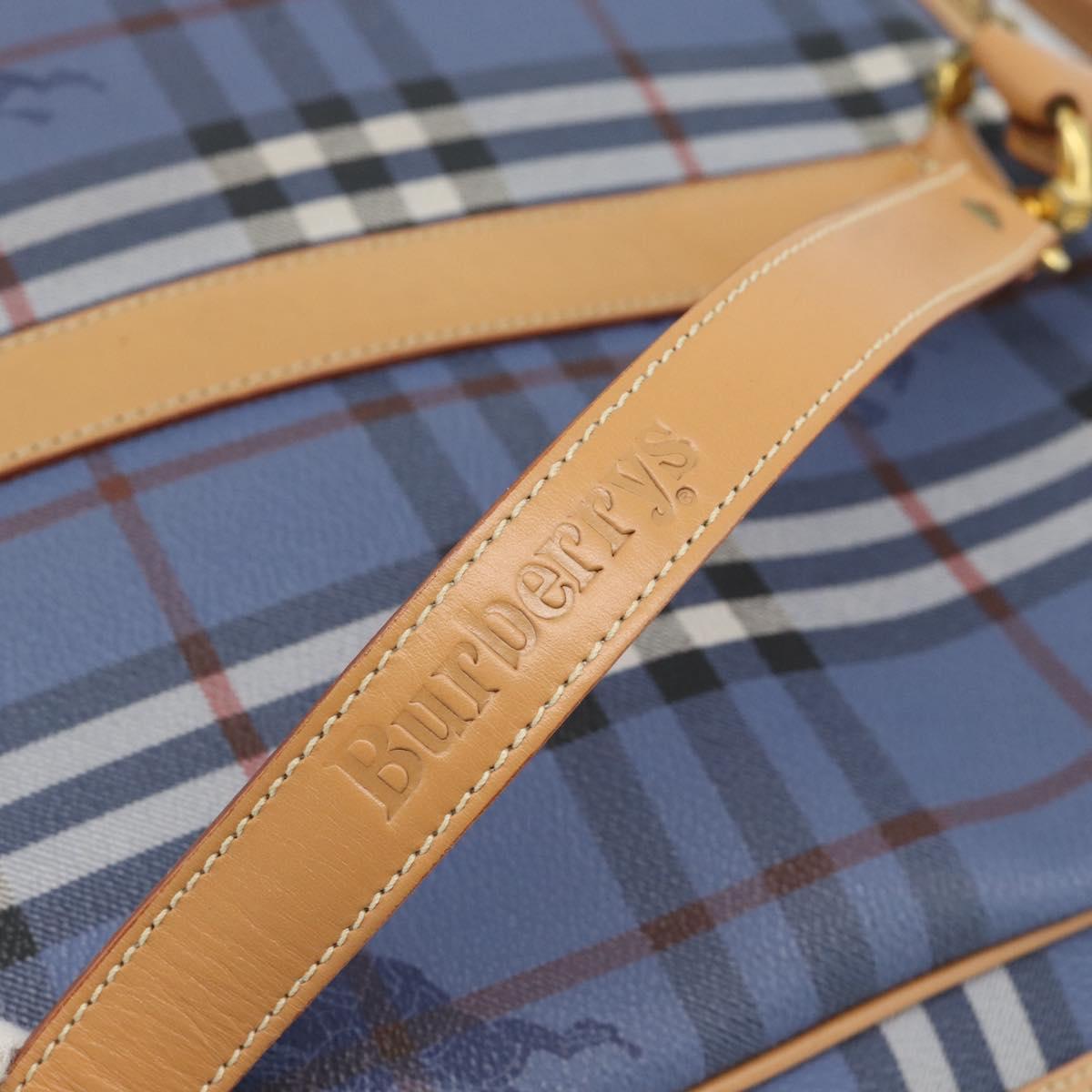 Burberrys Nova Check Hand Bag PVC 2way Blue Gold Auth 189609