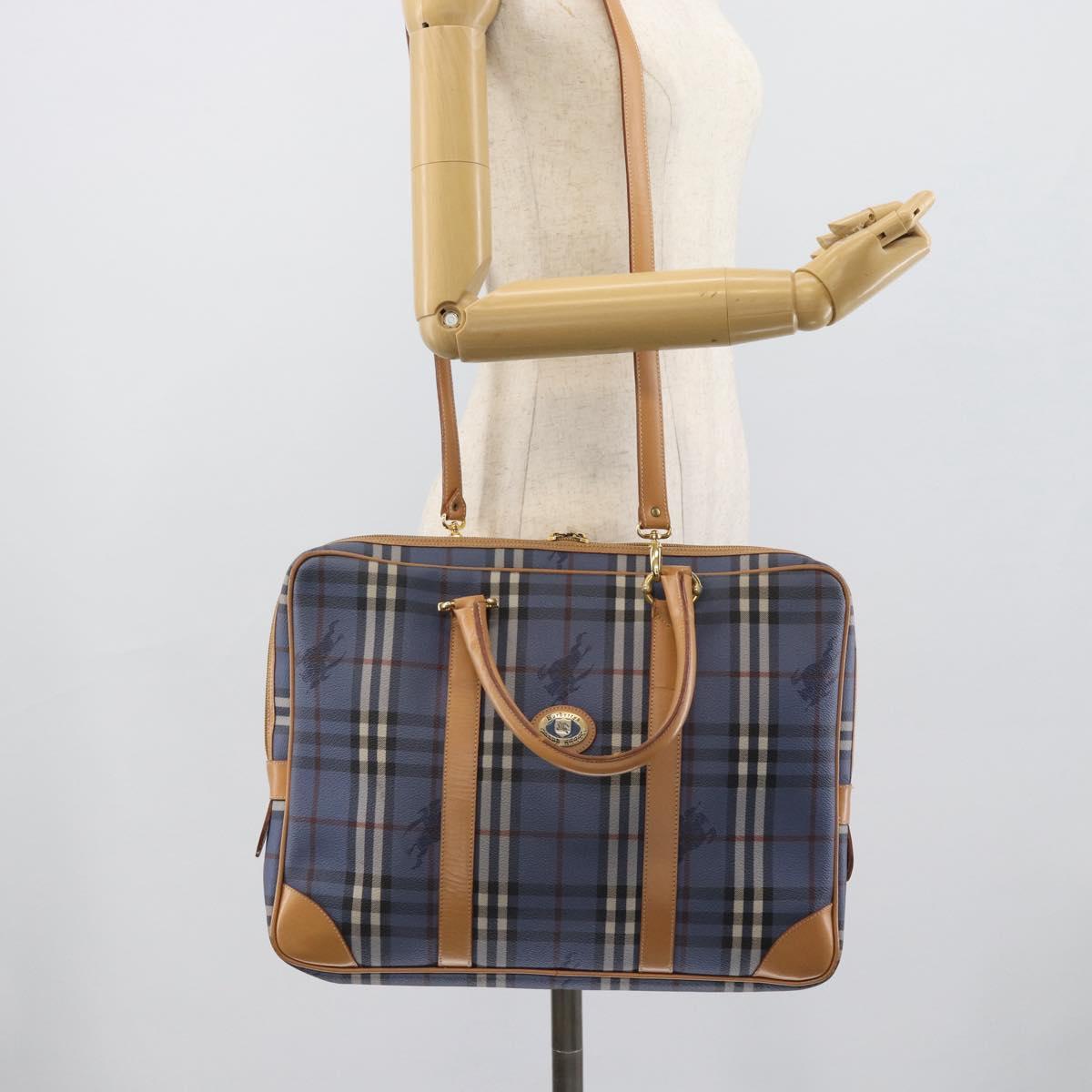 Burberrys Nova Check Hand Bag PVC 2way Blue Gold Auth 189609