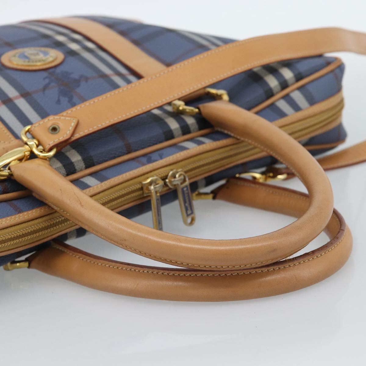Burberrys Nova Check Hand Bag PVC 2way Blue Gold Auth 189609