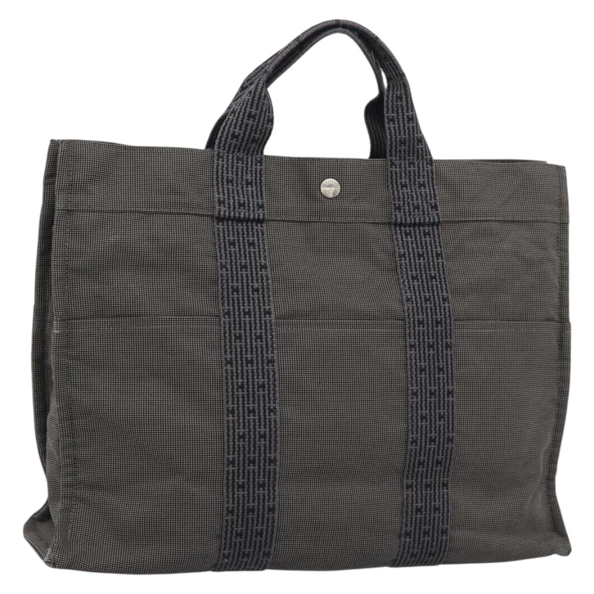 HERMES Her LineMM Hand Bag Canvas Gray Silver Auth 189610