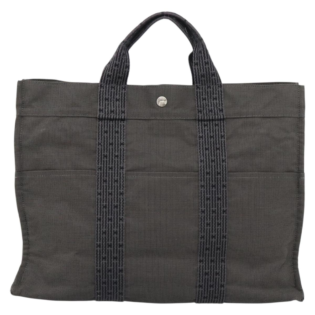 HERMES Her LineMM Hand Bag Canvas Gray Silver Auth 189610