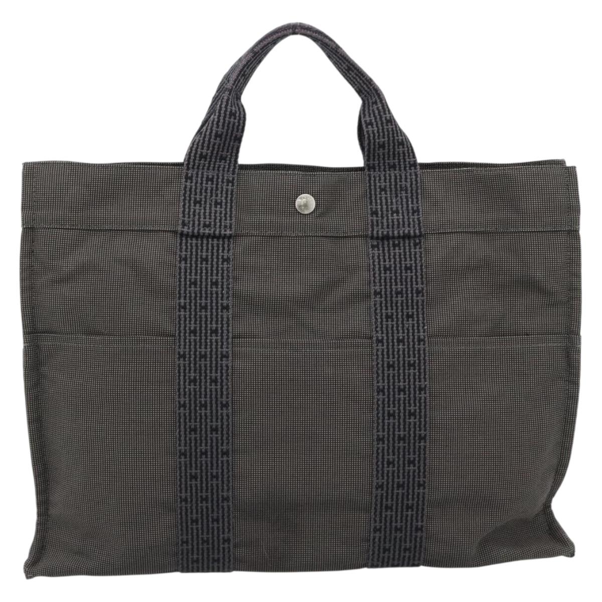 HERMES Her LineMM Hand Bag Canvas Gray Silver Auth 189610