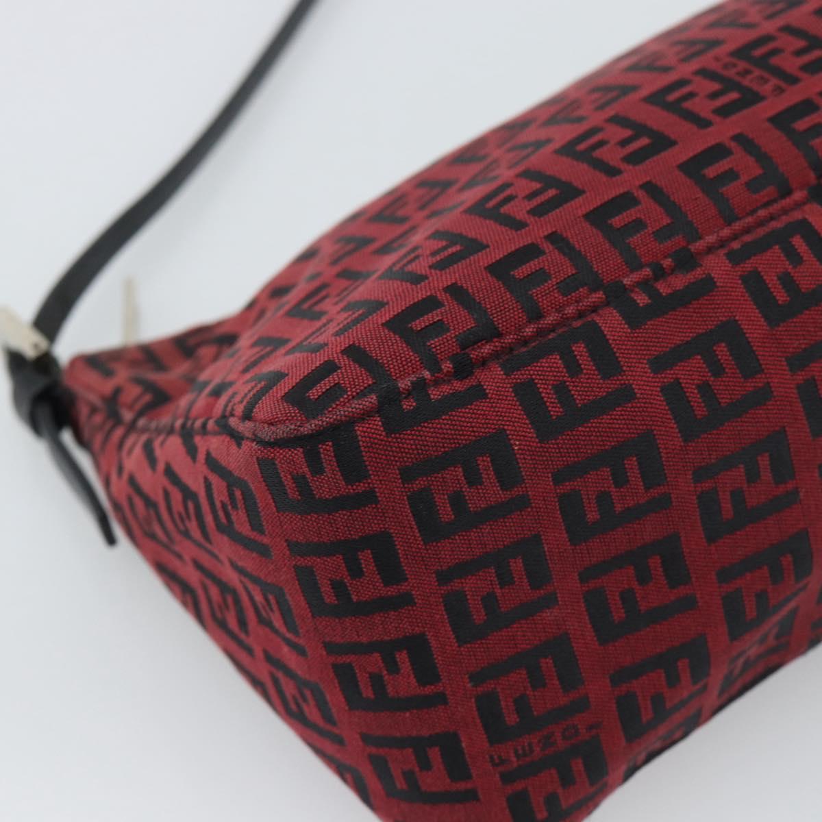 FENDI Zucchino Canvas Shoulder Bag Red Silver Auth 189614