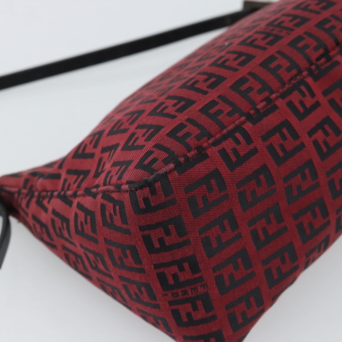 FENDI Zucchino Canvas Shoulder Bag Red Silver Auth 189614