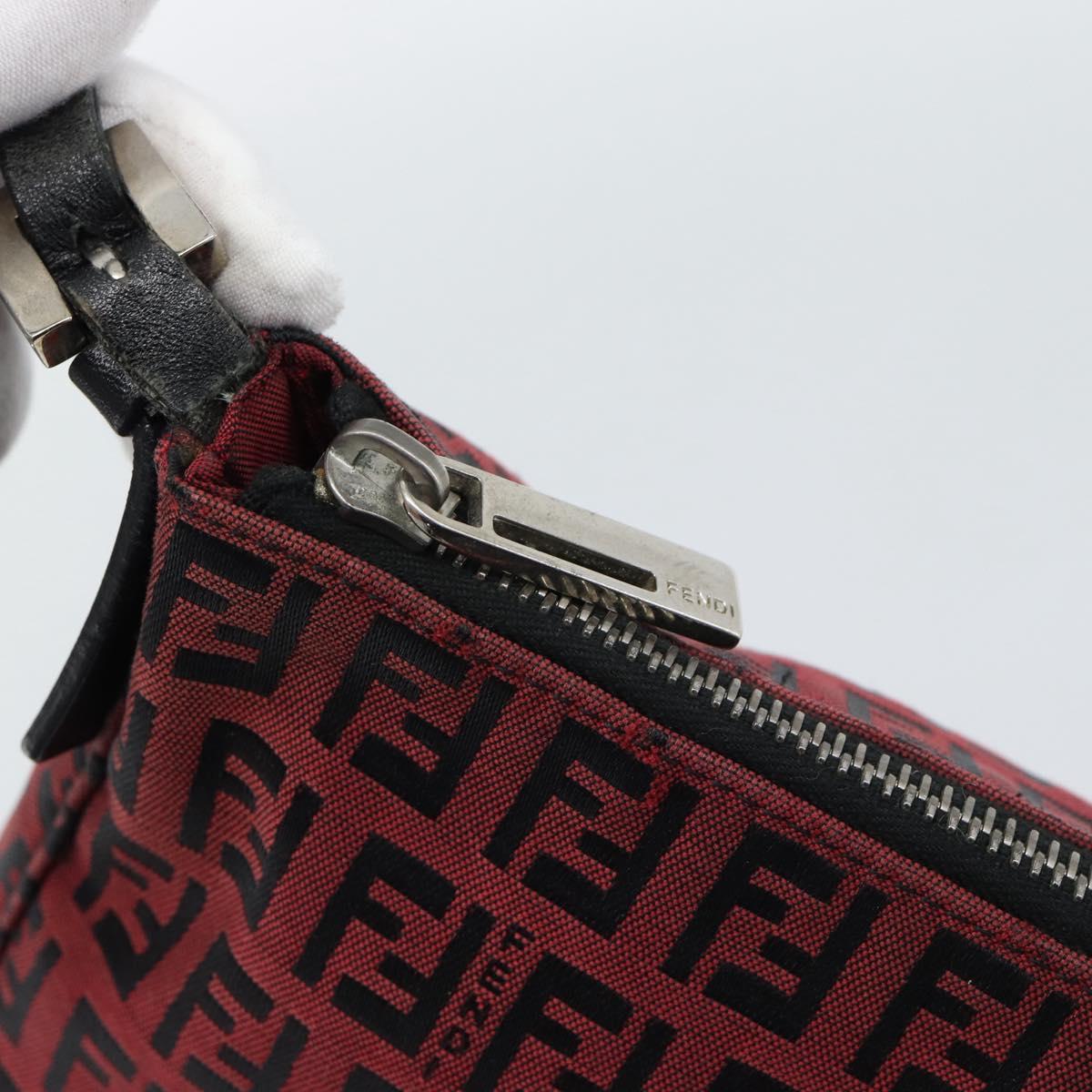 FENDI Zucchino Canvas Shoulder Bag Red Silver Auth 189614