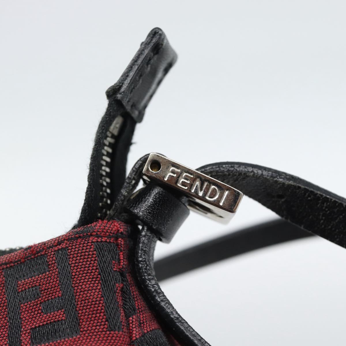 FENDI Zucchino Canvas Shoulder Bag Red Silver Auth 189614
