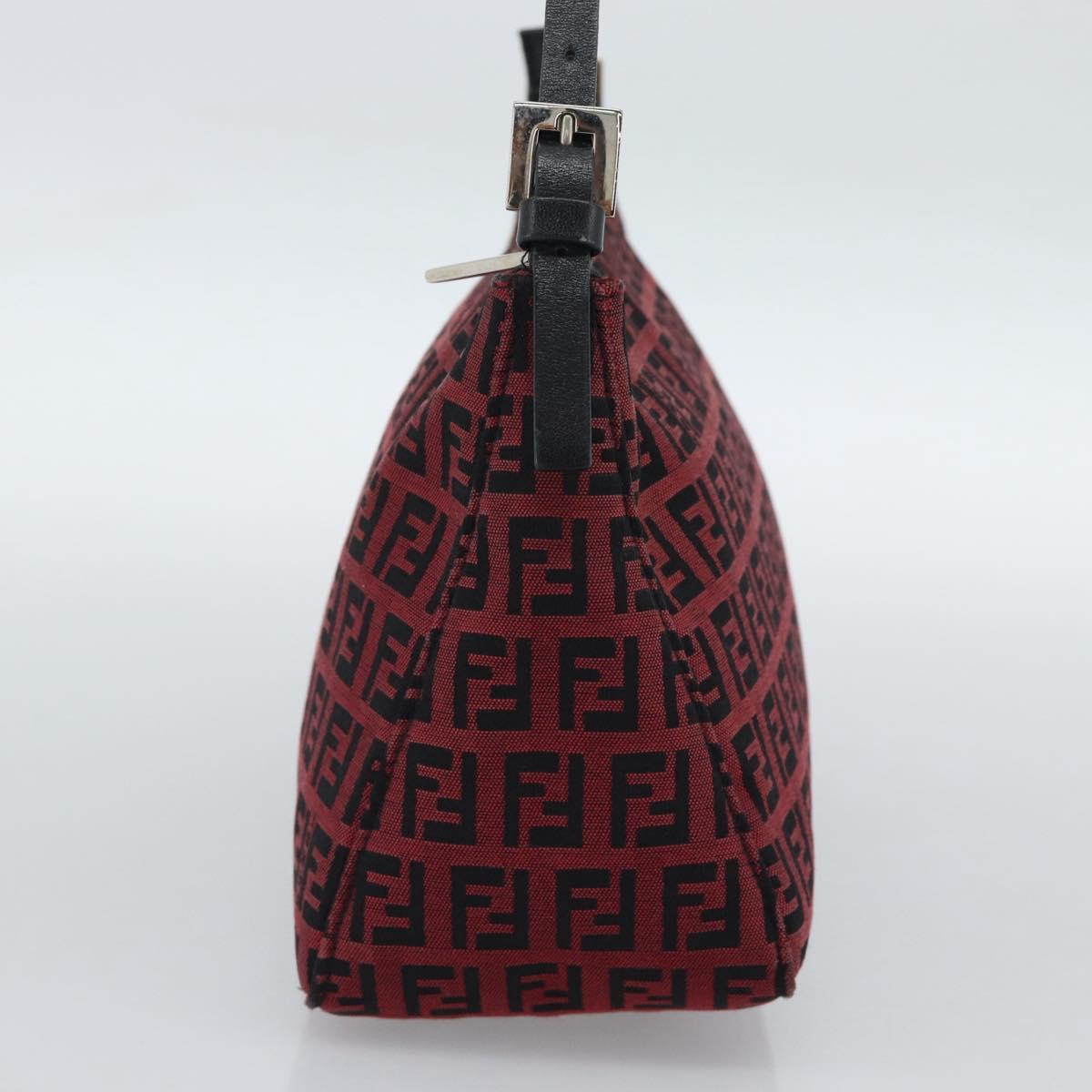 FENDI Zucchino Canvas Shoulder Bag Red Silver Auth 189614