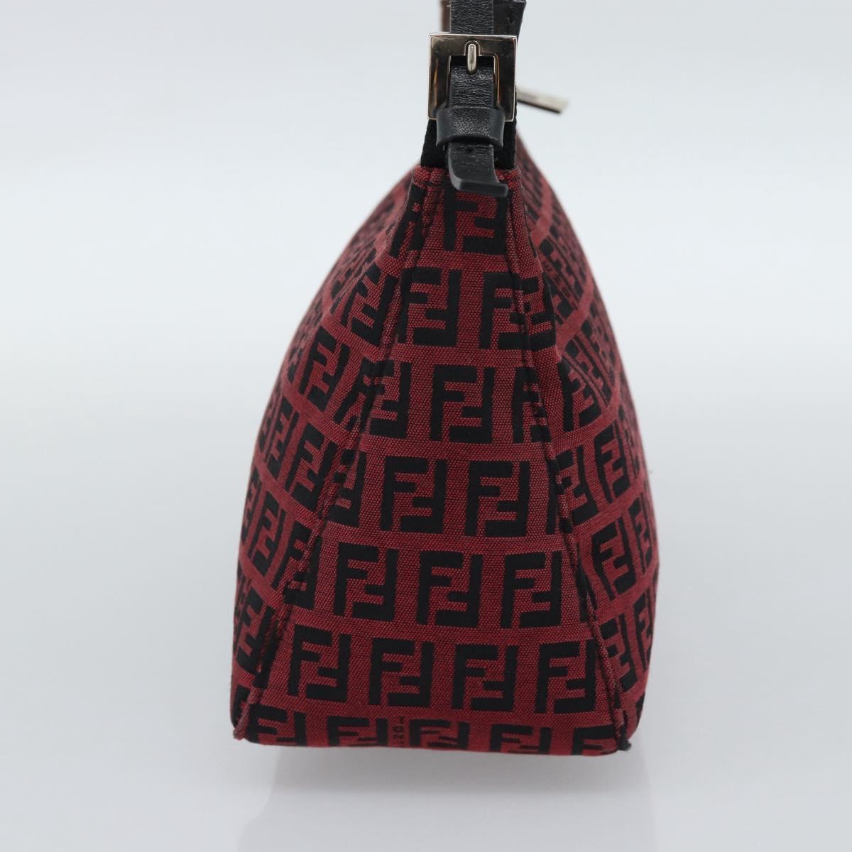 FENDI Zucchino Canvas Shoulder Bag Red Silver Auth 189614