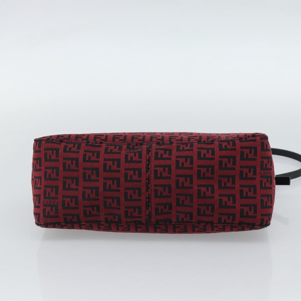FENDI Zucchino Canvas Shoulder Bag Red Silver Auth 189614