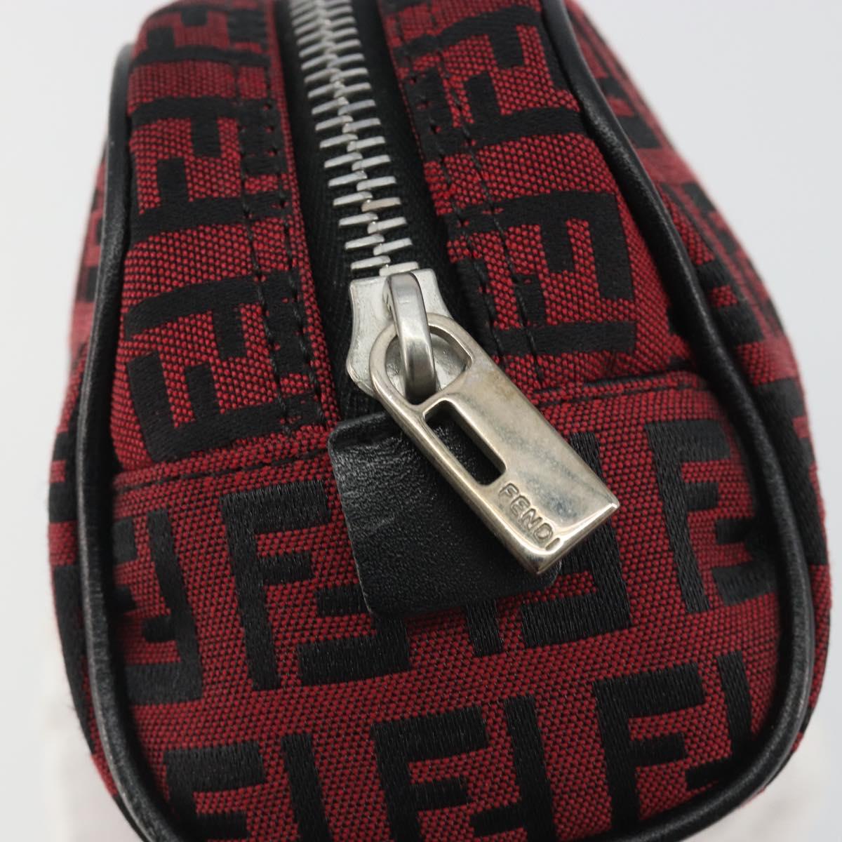 FENDI Zucchino Canvas Pouch Red Silver Auth 189615A