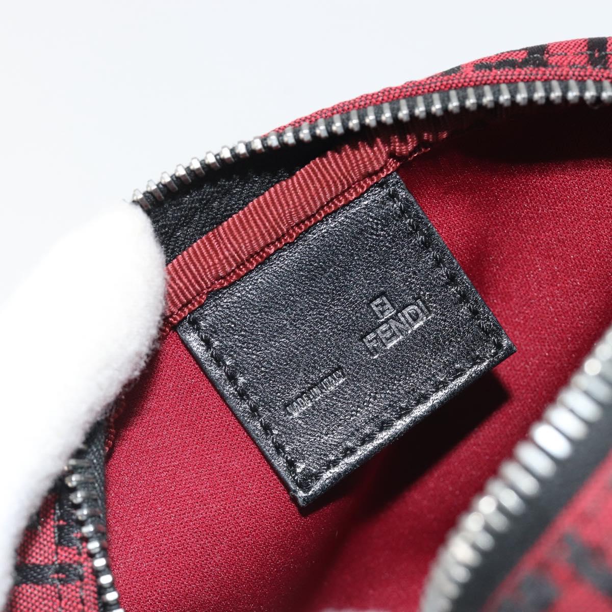 FENDI Zucchino Canvas Pouch Red Silver Auth 189615A