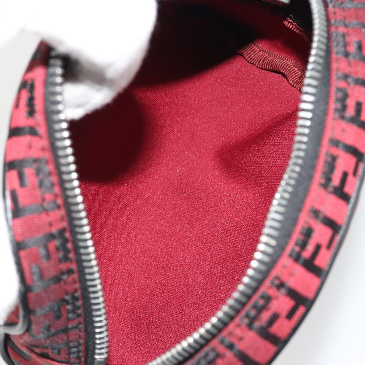 FENDI Zucchino Canvas Pouch Red Silver Auth 189615A
