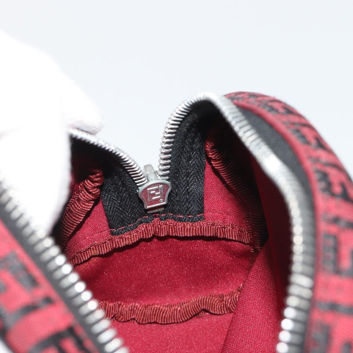 FENDI Zucchino Canvas Pouch Red Silver Auth 189615A