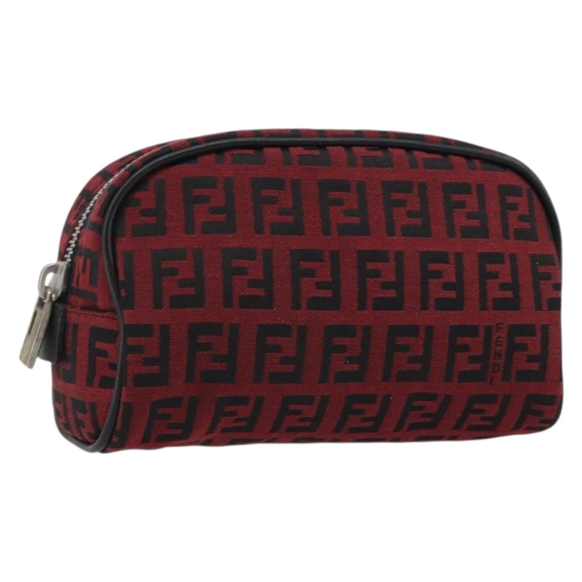 FENDI Zucchino Canvas Pouch Red Silver Auth 189615A
