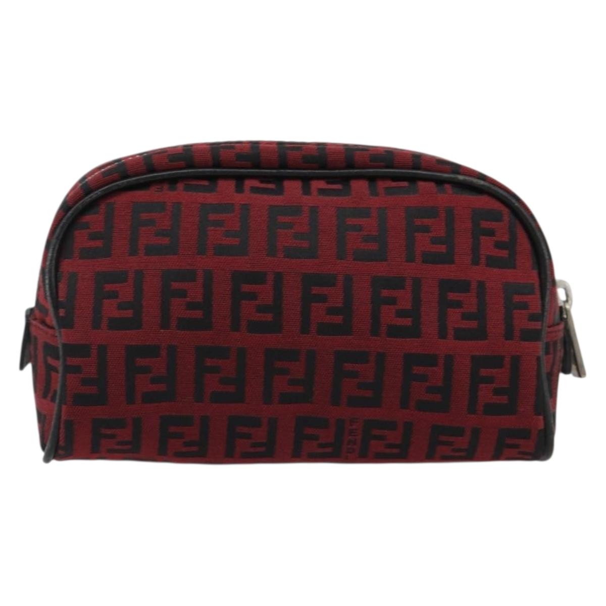 FENDI Zucchino Canvas Pouch Red Silver Auth 189615A