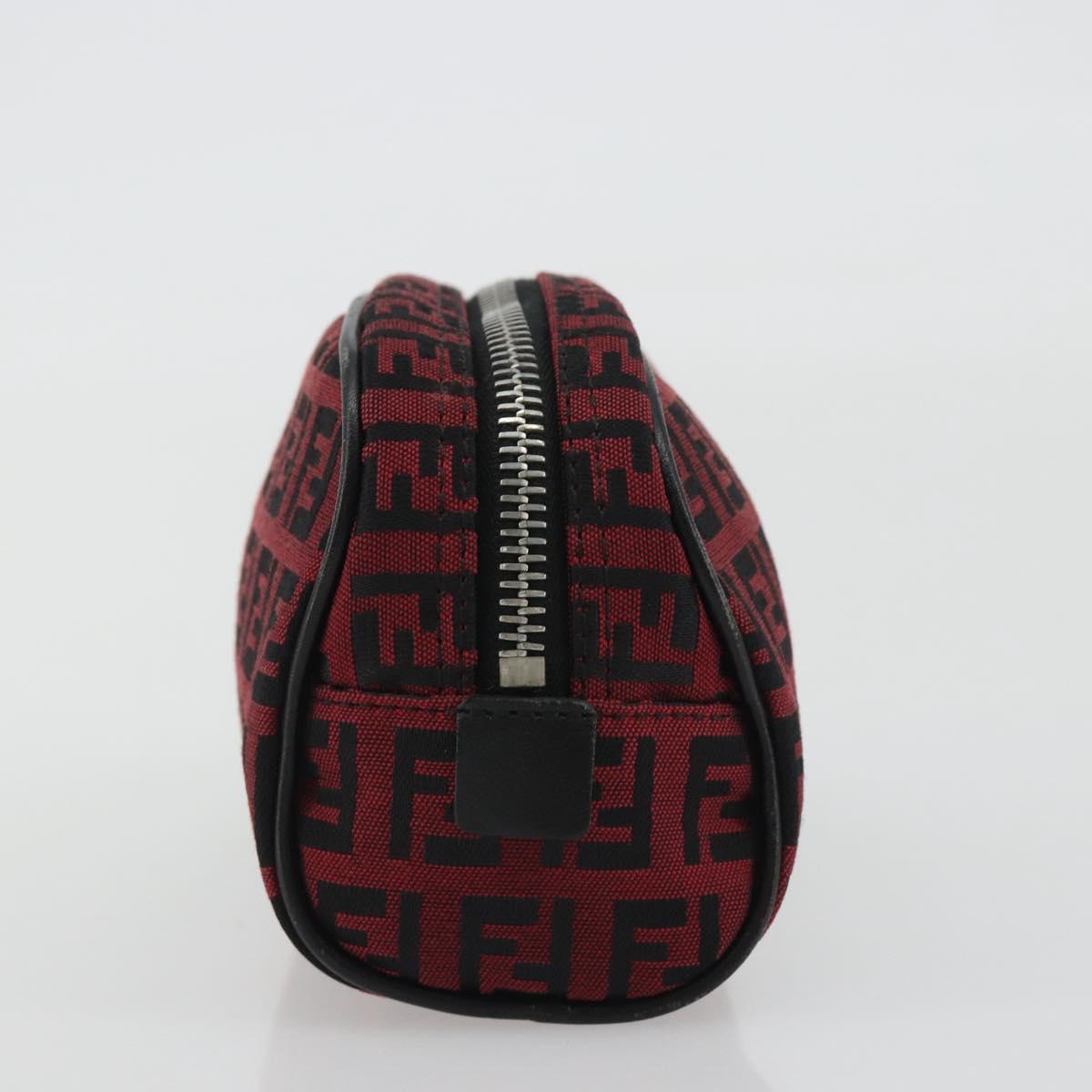 FENDI Zucchino Canvas Pouch Red Silver Auth 189615A