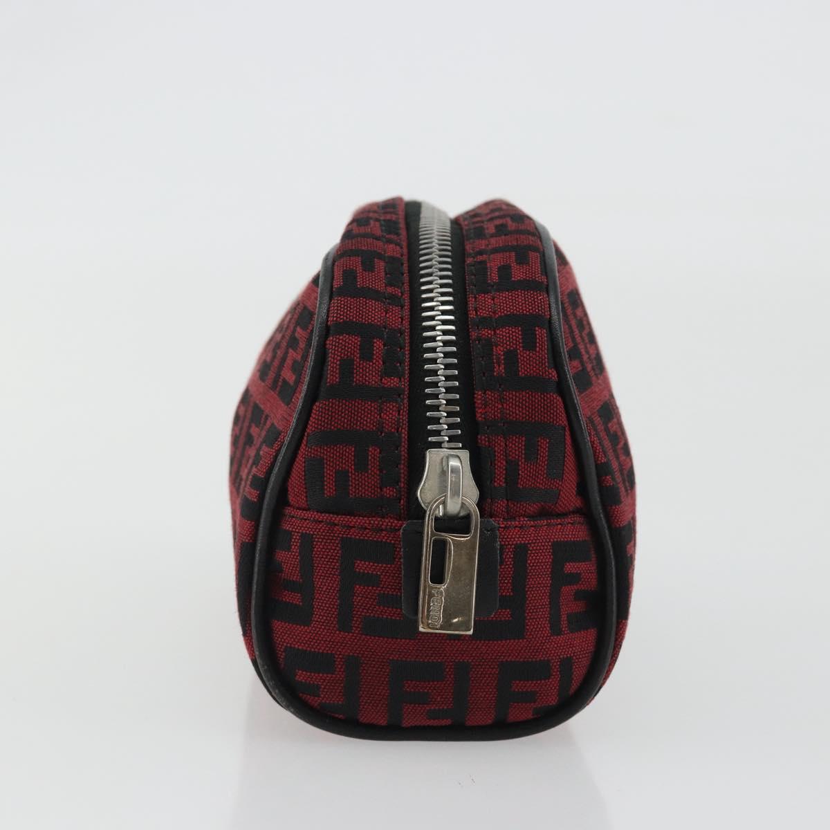 FENDI Zucchino Canvas Pouch Red Silver Auth 189615A