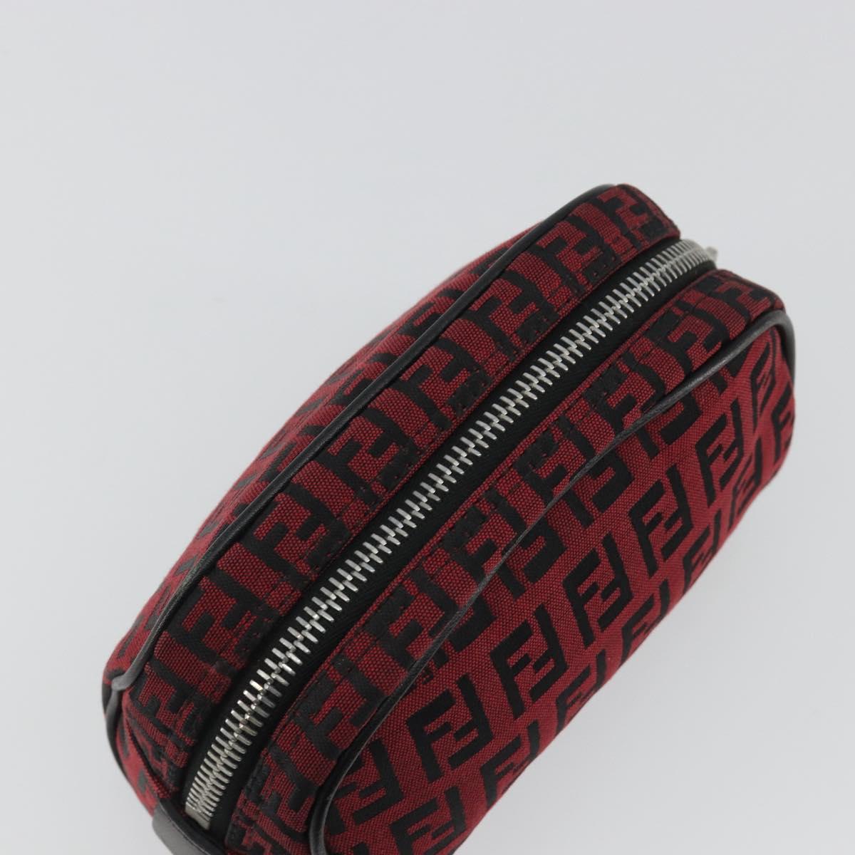 FENDI Zucchino Canvas Pouch Red Silver Auth 189615A