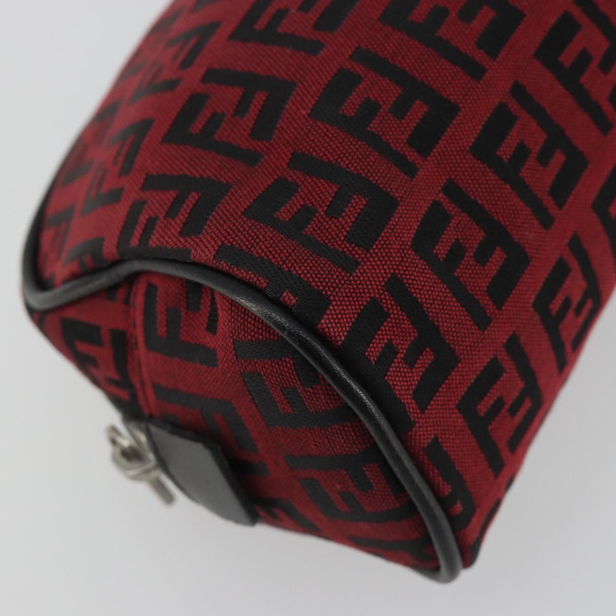 FENDI Zucchino Canvas Pouch Red Silver Auth 189615A