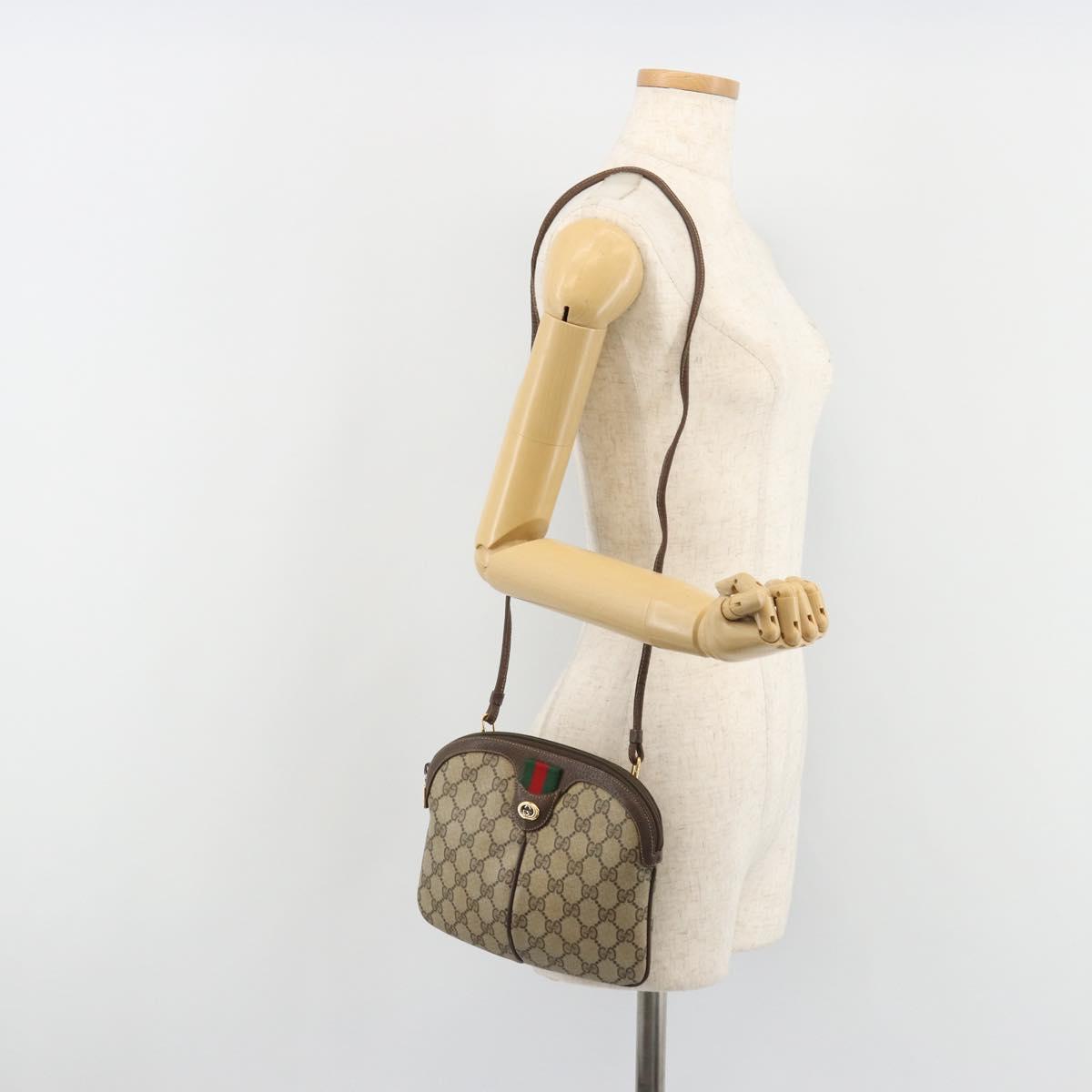 GUCCI GG Supreme Web Sherry Line Bag PVC Beige Gold 904 02 047 Auth 189616