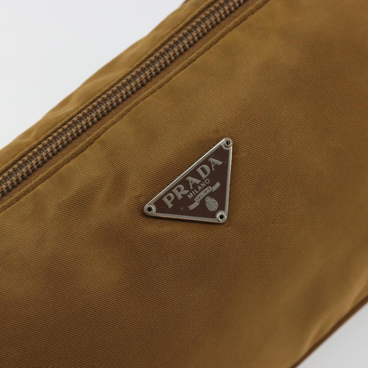 PRADA Accessory Pouch Nylon Brown Silver Auth 189617