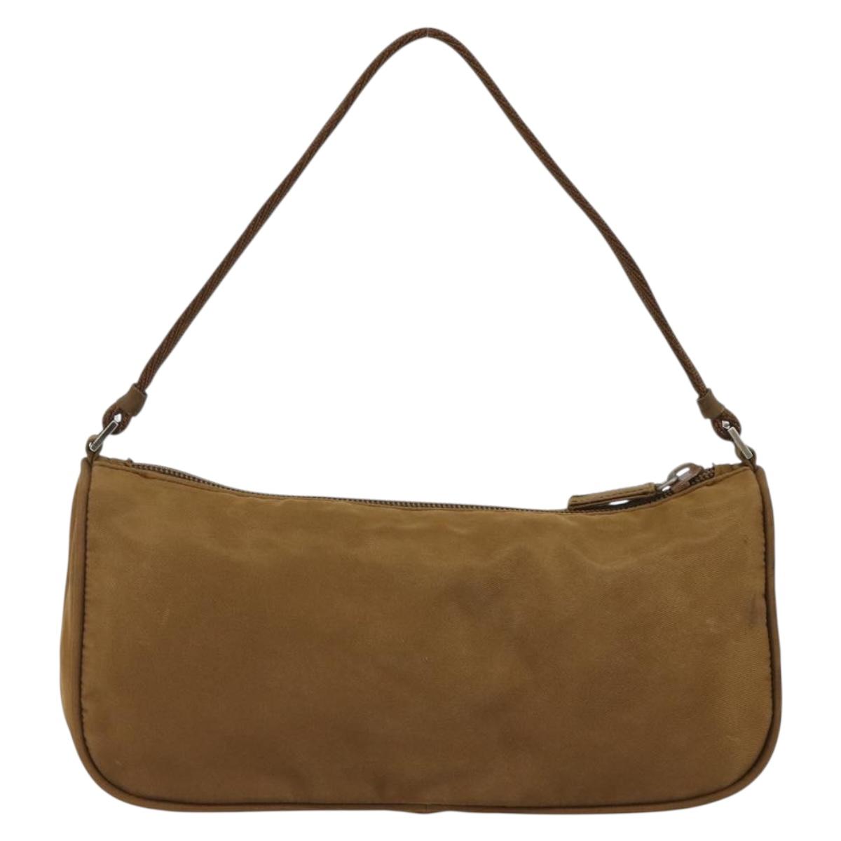 PRADA Accessory Pouch Nylon Brown Silver Auth 189617