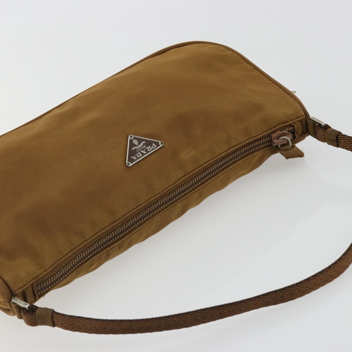 PRADA Accessory Pouch Nylon Brown Silver Auth 189617