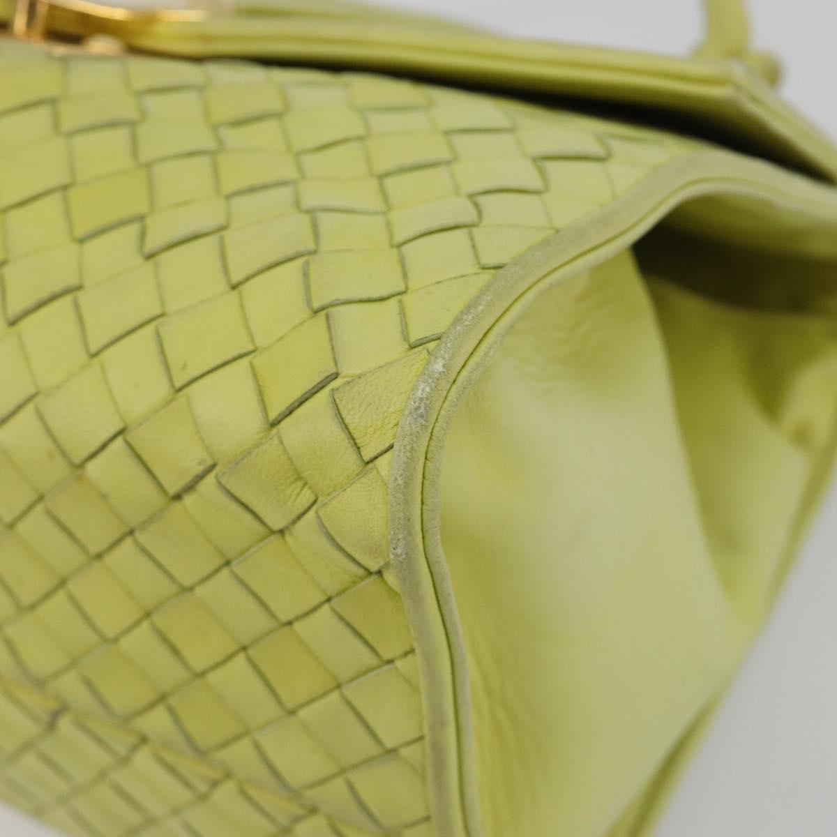 BOTTEGA VENETA INTRECCIATO Hand Bag Leather Yellow Gold Auth 189621