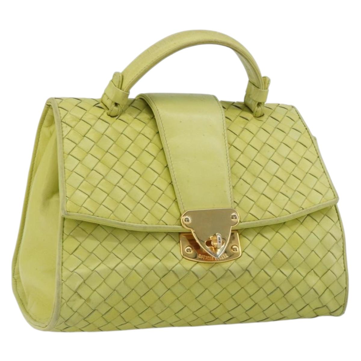 BOTTEGA VENETA INTRECCIATO Hand Bag Leather Yellow Gold Auth 189621