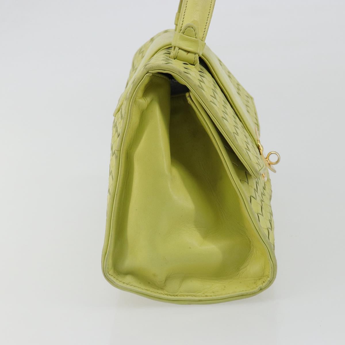 BOTTEGA VENETA INTRECCIATO Hand Bag Leather Yellow Gold Auth 189621