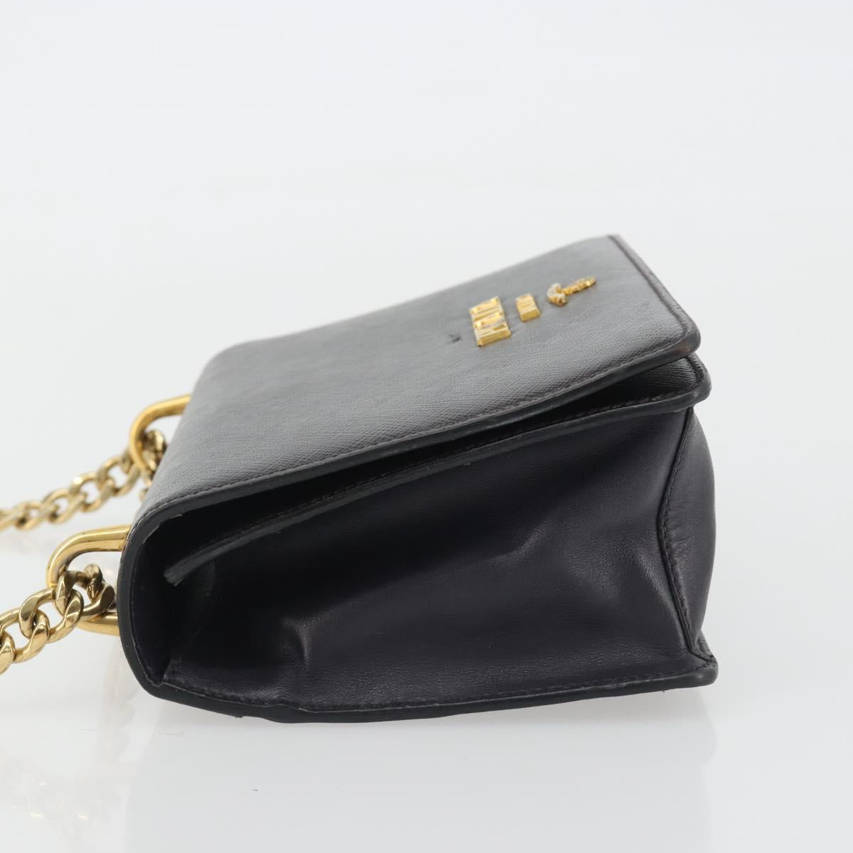PRADA Chain Shoulder Bag Saffiano Leather Black Gold Auth 189622A