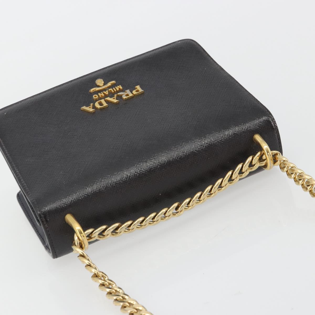 PRADA Chain Shoulder Bag Saffiano Leather Black Gold Auth 189622A