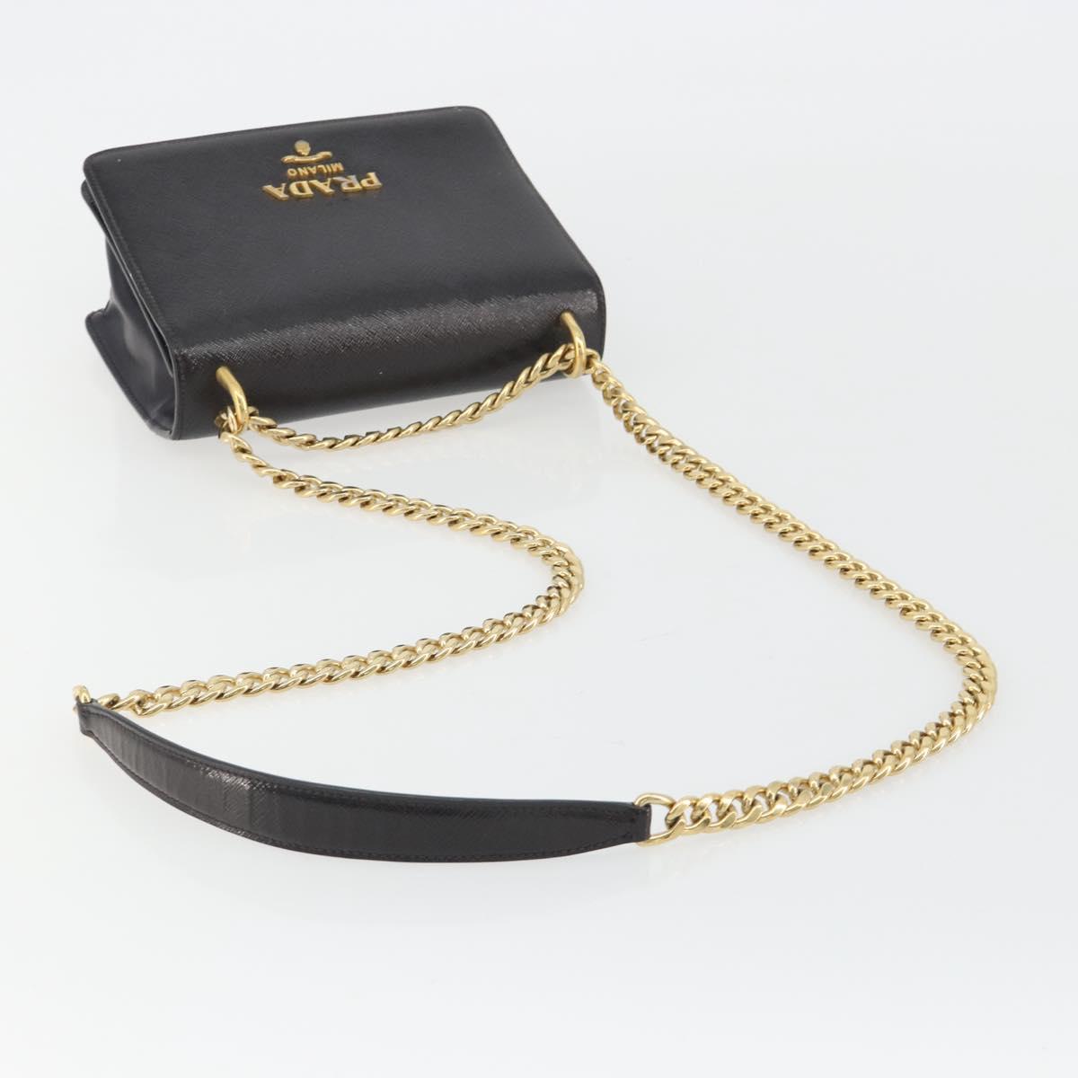 PRADA Chain Shoulder Bag Saffiano Leather Black Gold Auth 189622A