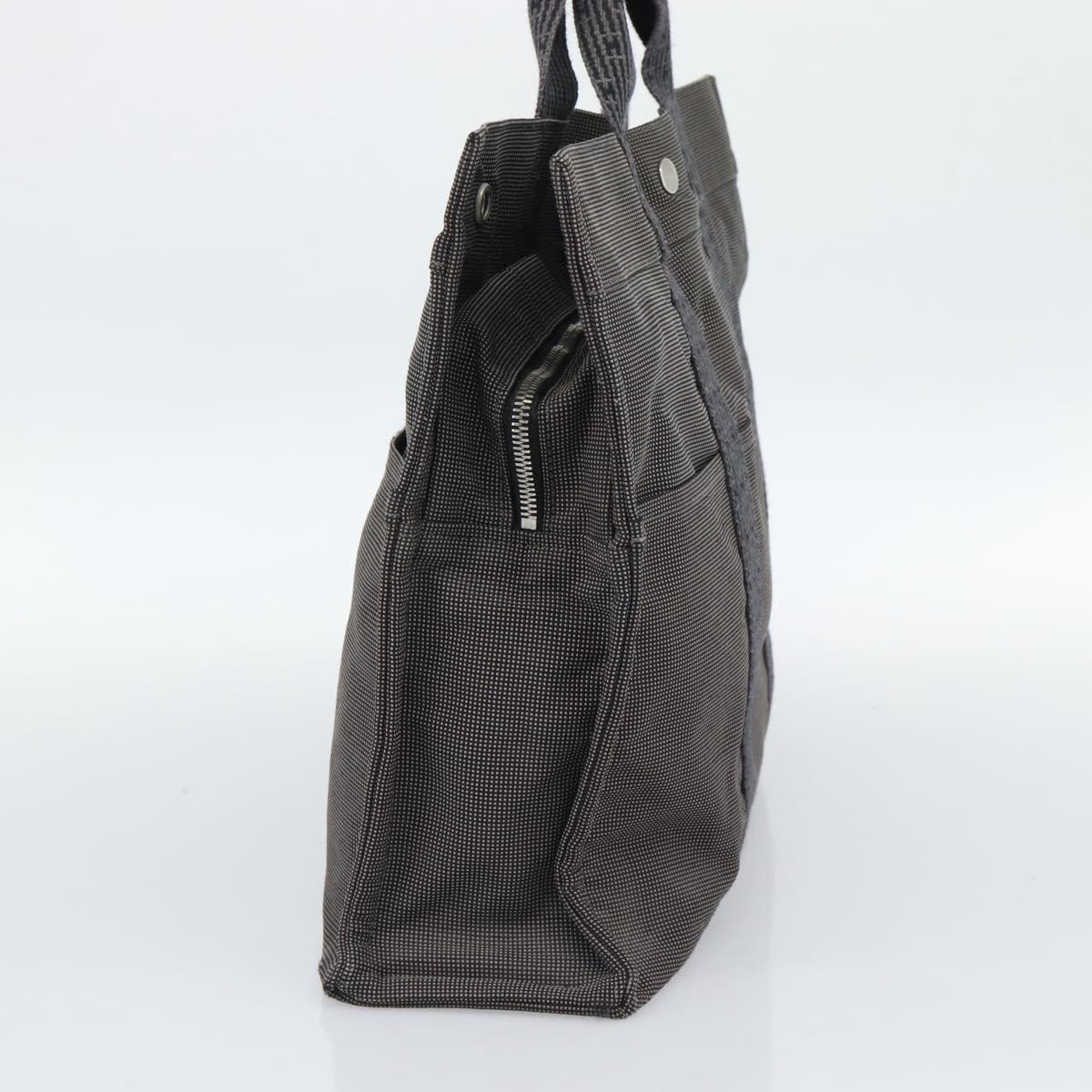 HERMES Her Line MM Hand Bag Canvas Gray Silver Auth 189625