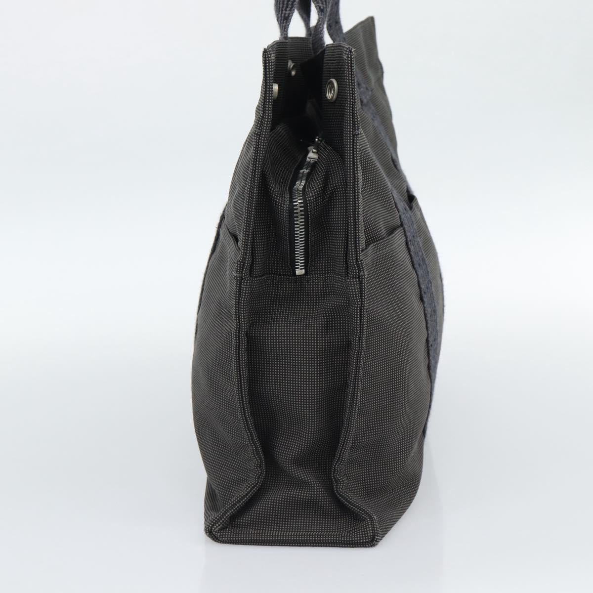 HERMES Her Line MM Hand Bag Canvas Gray Silver Auth 189626
