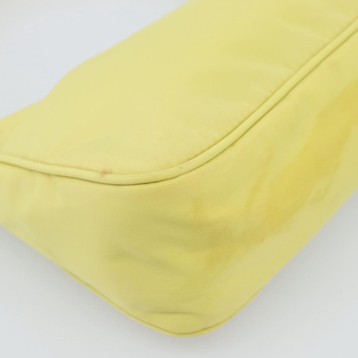 PRADA Hand Pouch Nylon Yellow Silver Auth 189641