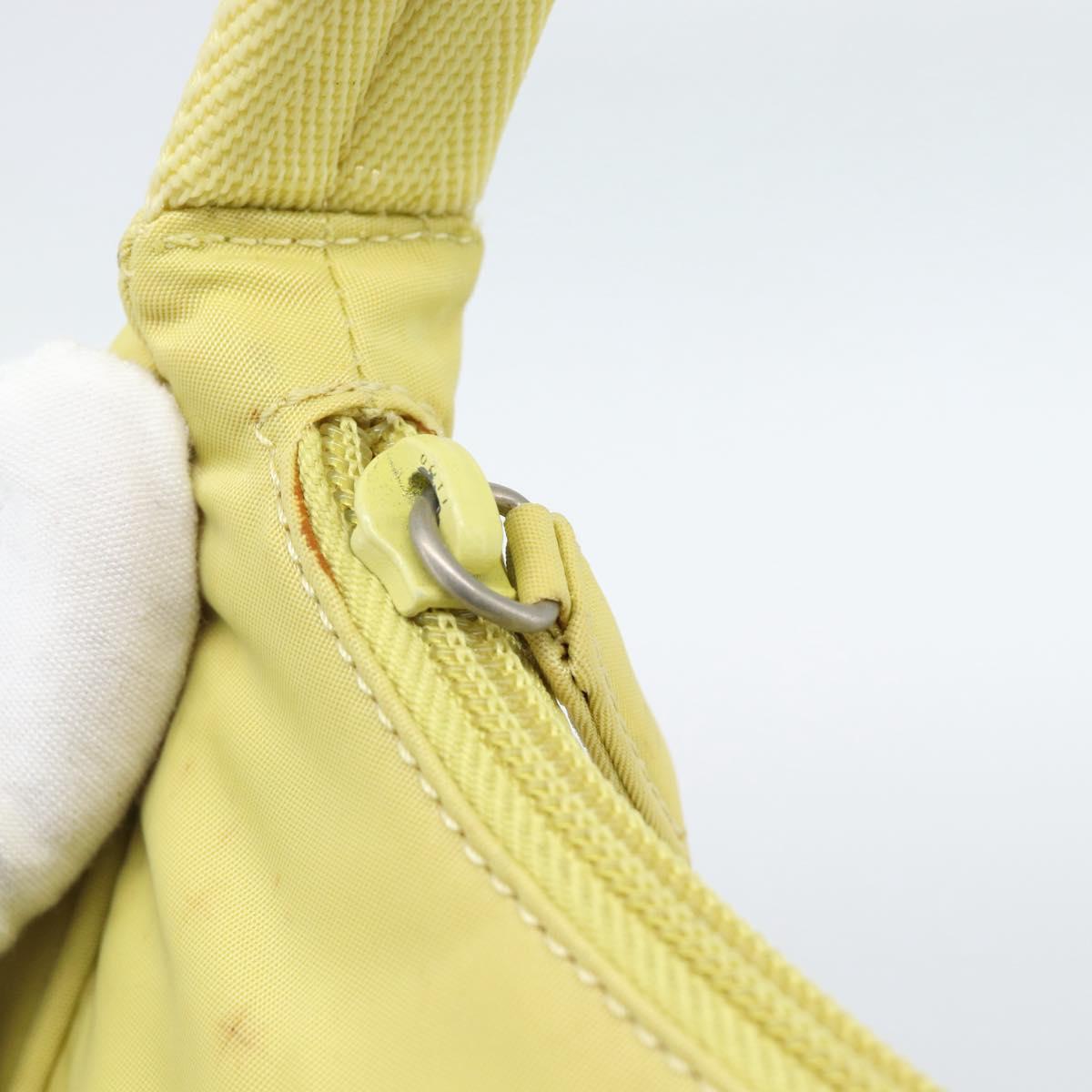 PRADA Hand Pouch Nylon Yellow Silver Auth 189641