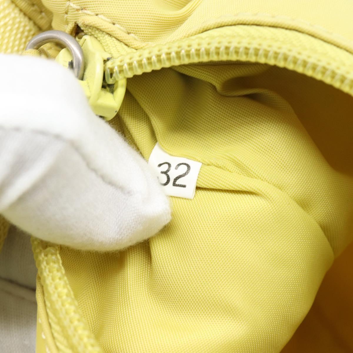 PRADA Hand Pouch Nylon Yellow Silver Auth 189641