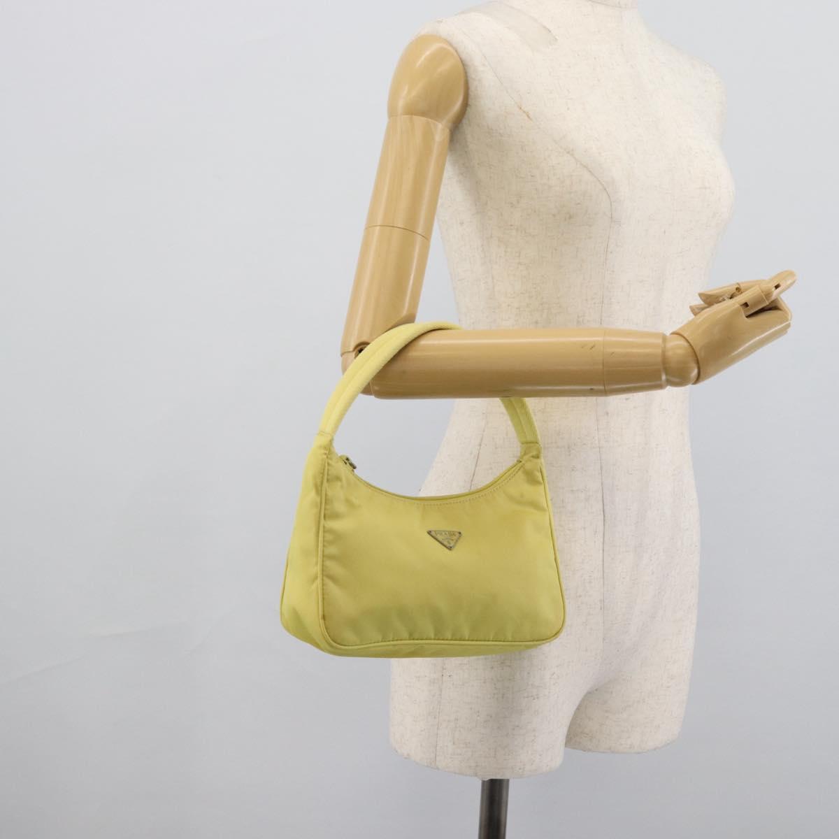PRADA Hand Pouch Nylon Yellow Silver Auth 189641