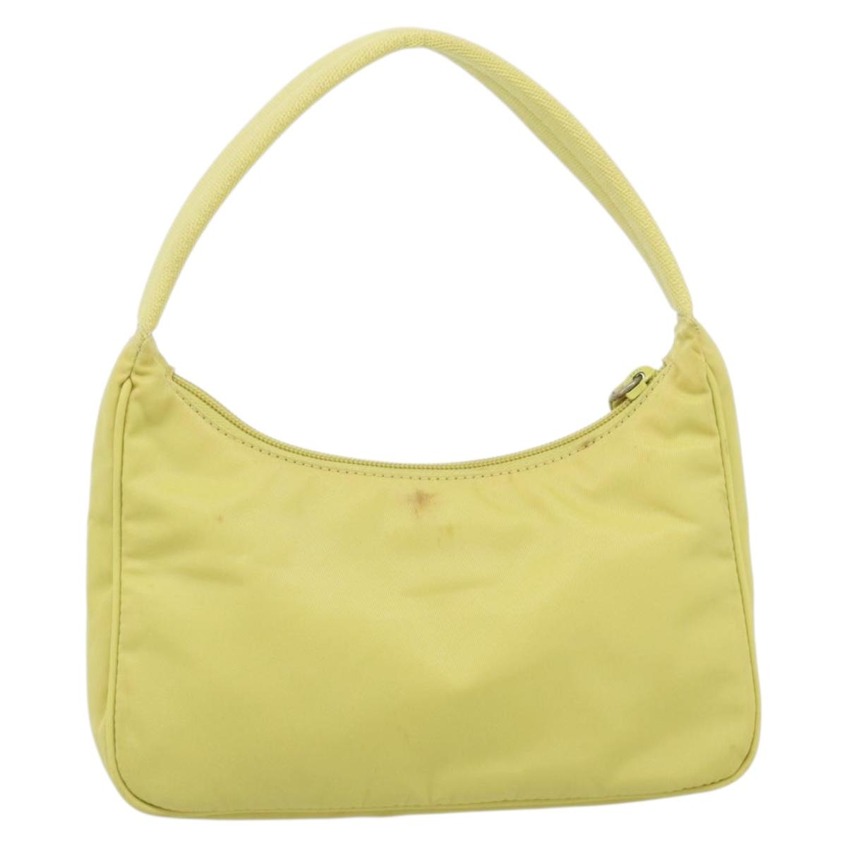 PRADA Hand Pouch Nylon Yellow Silver Auth 189641