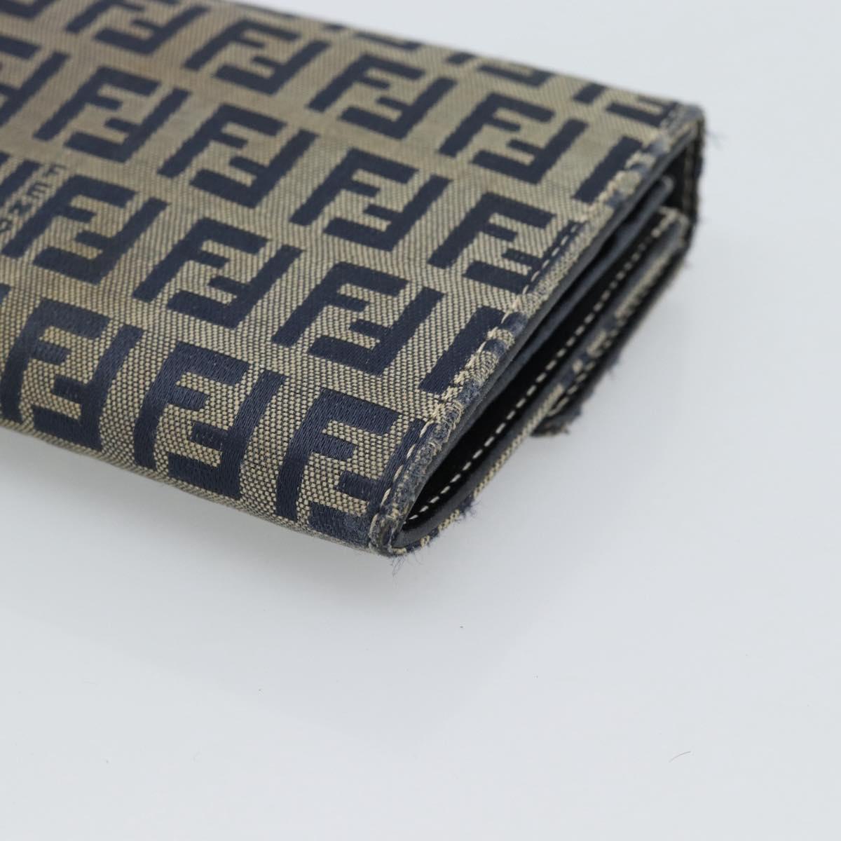 FENDI Zucchino Canvas Mamma Baguette Long Wallet Navy Silver Auth 189643