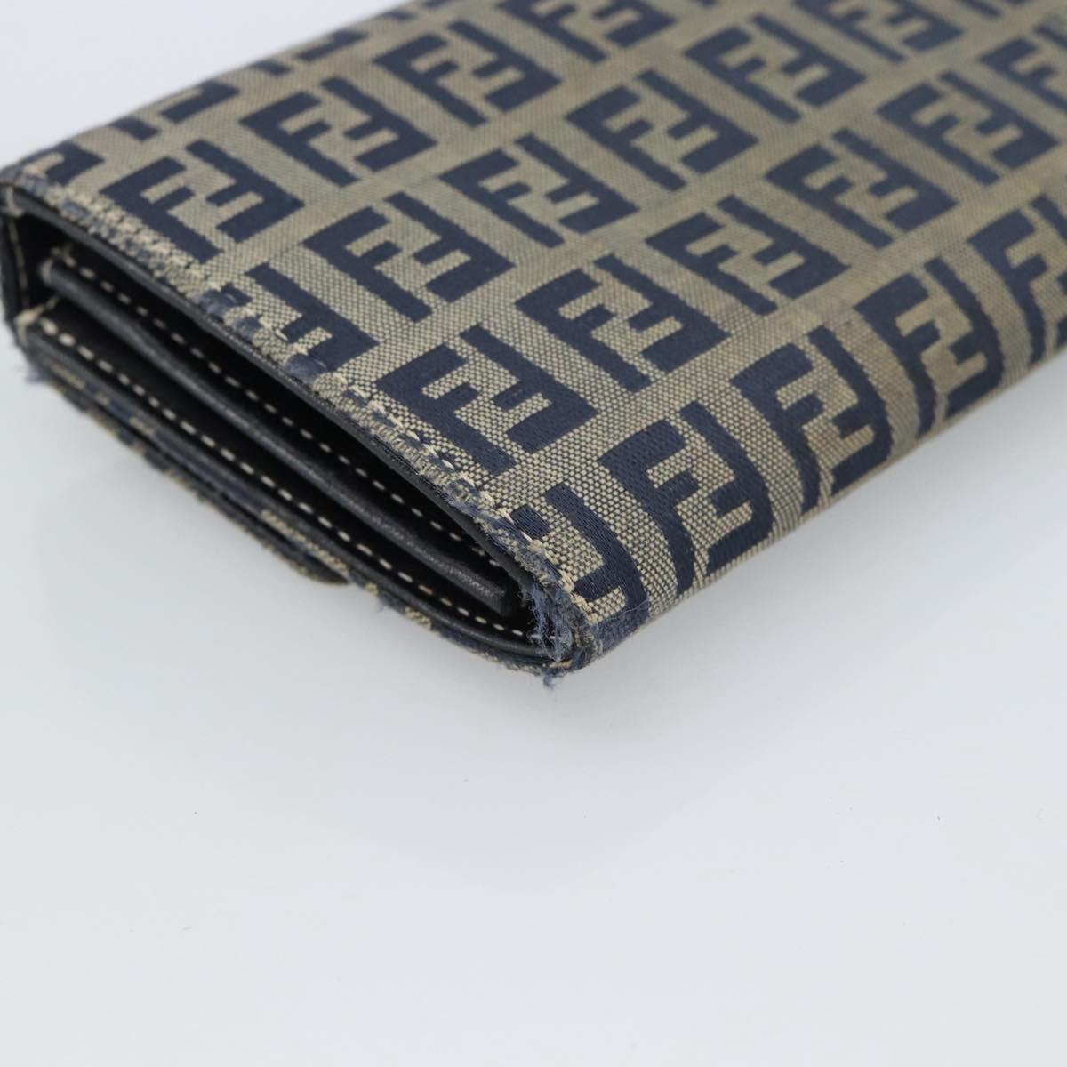 FENDI Zucchino Canvas Mamma Baguette Long Wallet Navy Silver Auth 189643