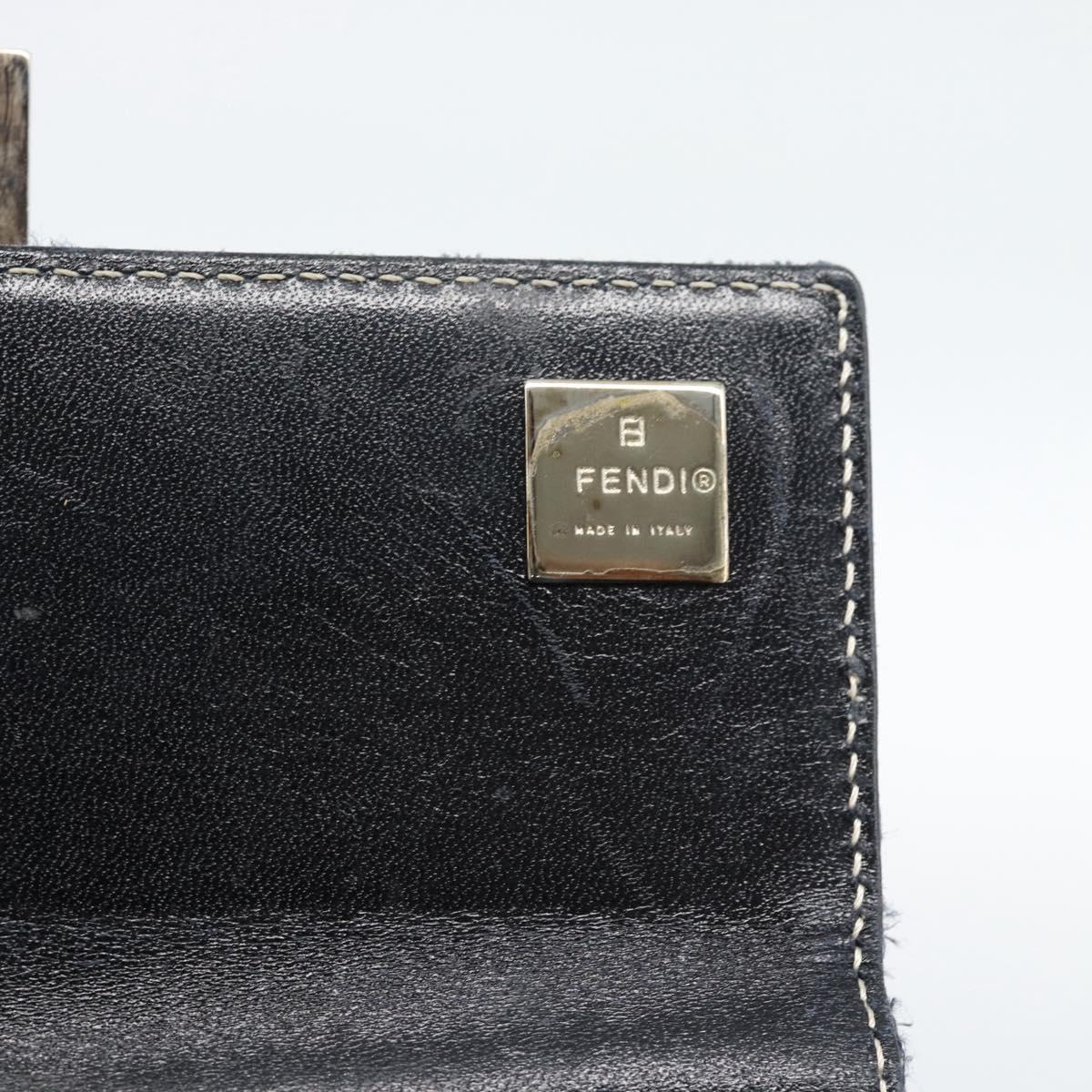 FENDI Zucchino Canvas Mamma Baguette Long Wallet Navy Silver Auth 189643