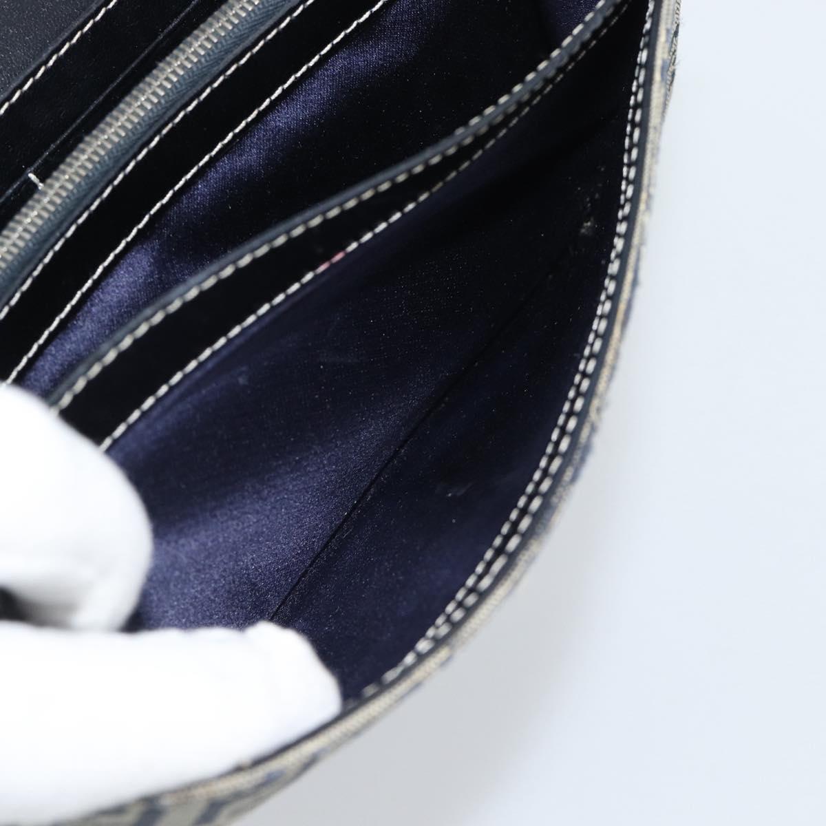 FENDI Zucchino Canvas Mamma Baguette Long Wallet Navy Silver Auth 189643