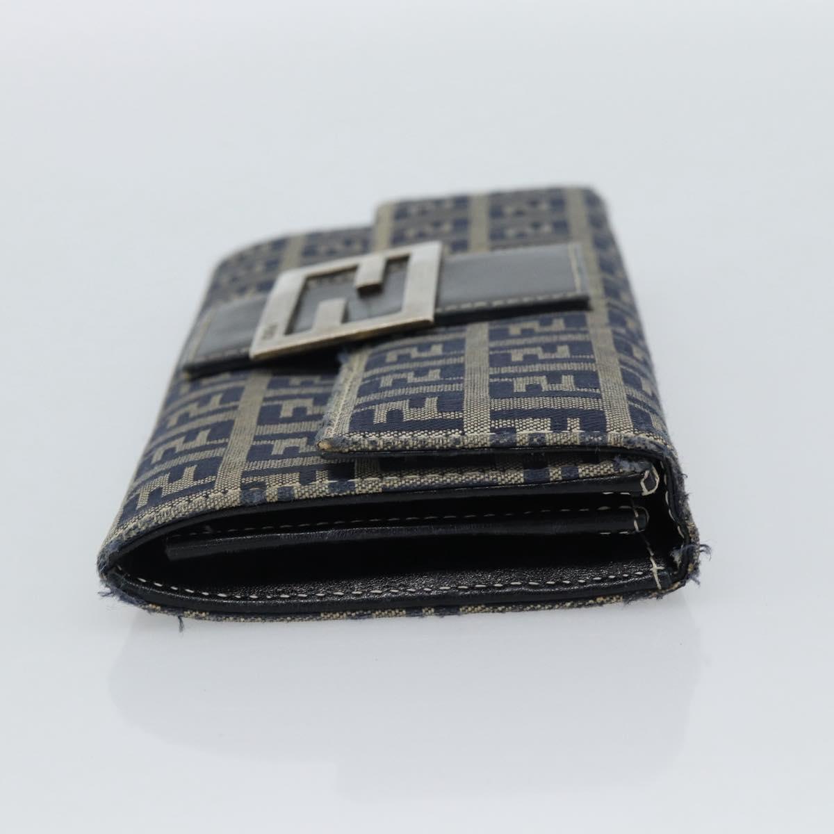 FENDI Zucchino Canvas Mamma Baguette Long Wallet Navy Silver Auth 189643